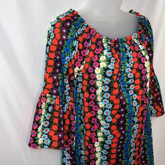 Trina Turk Off the Shoulder Multicolor Floral Bell Sleeve Tunic Dress Size small - Picture 2 of 6